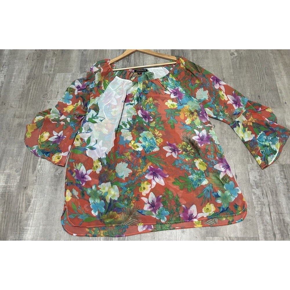 Women's Alushbaby Sienna Rose Top Pull On Semi Sheer Floral Bright Belle Sl 1X